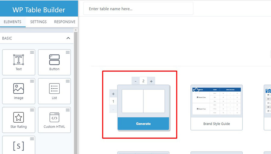 wp table builder create table